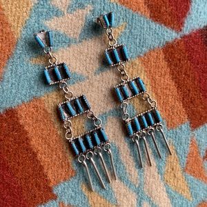 COPY - Zuni petite needlepoint earrings. Sterling and genuine turquoise. Signed…
